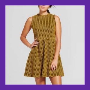 XHILARATION Yellow Black Jacquard Dress L NWT